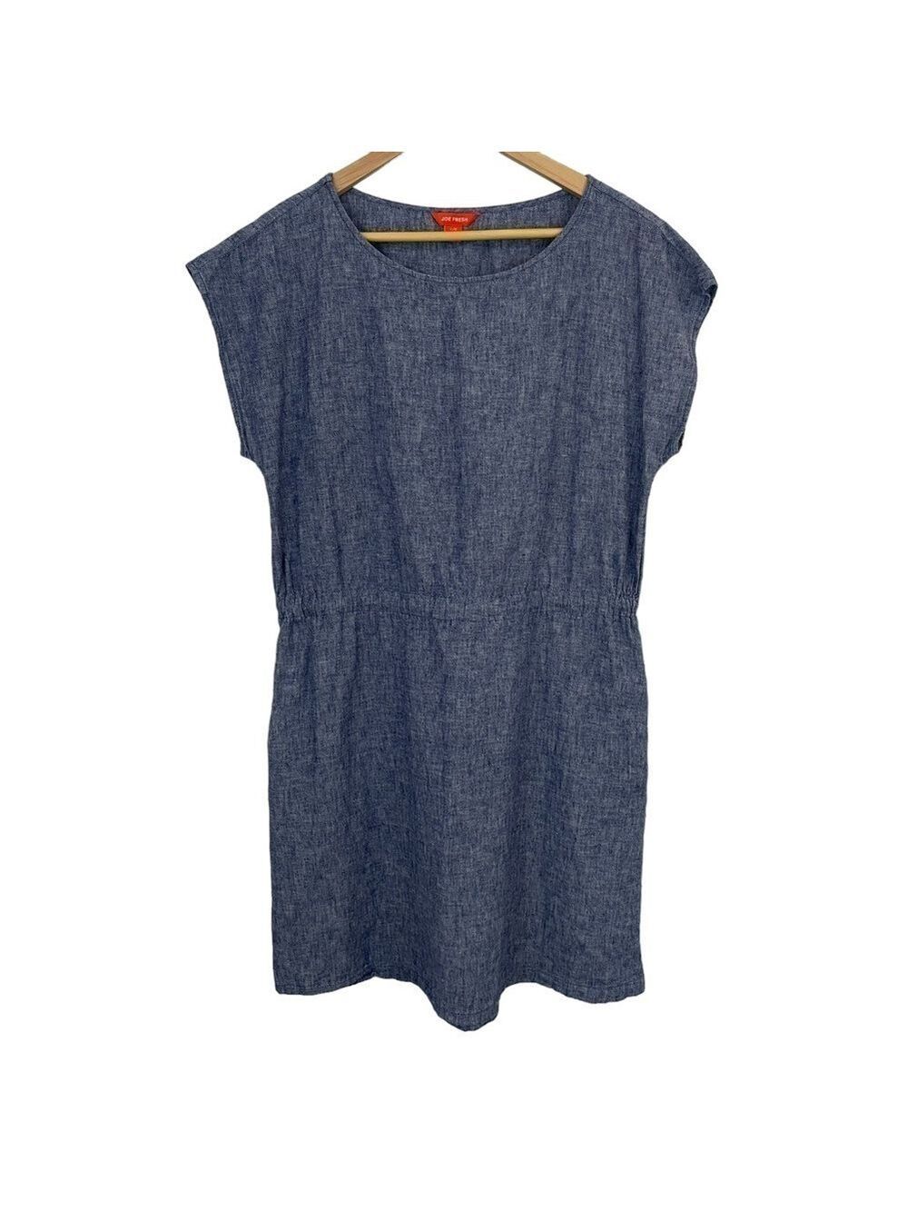 Joe Fresh Lightweight Denim Sheath Dress Sz L Blue Jean Shirtdress Chambray EUC